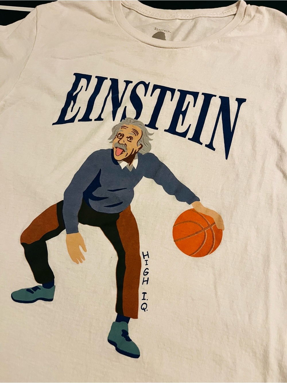Albert Einstein OFFICIAL Basketball High IQ T-Shirt MEDIUM Picture Hair Funny